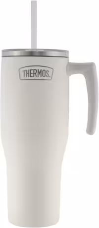 لیوان سفید عایق خلاء فولادی ضد زنگ ترموس با نی 1.1 لیتر