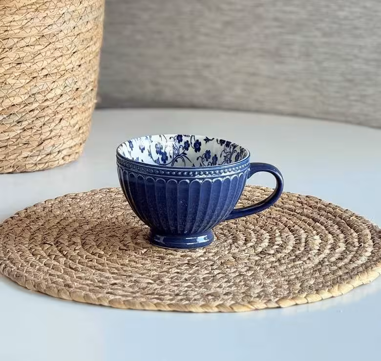 فنجان لته خوری دنی هوم طرح گل سرمه ای