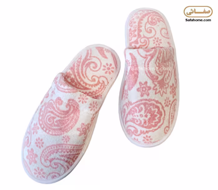 دمپایی حوله ای پودایران طرح ترمه صورتی