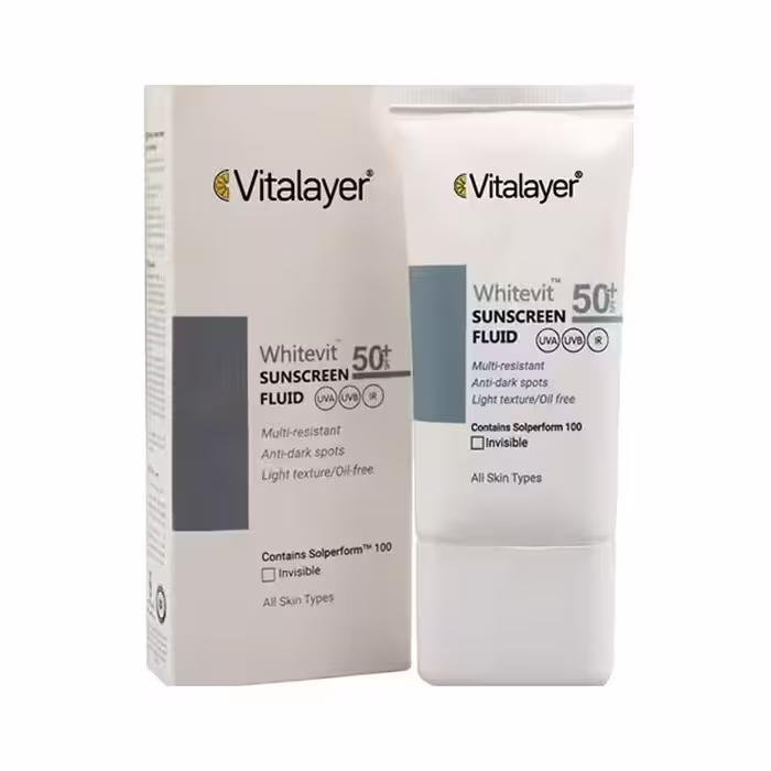 فلوئید ضدآفتاب  SPF50 ضد لک وایت‌ویت بی‌رنگ ویتالیر 40 میلی‌لیتر Vitalayer