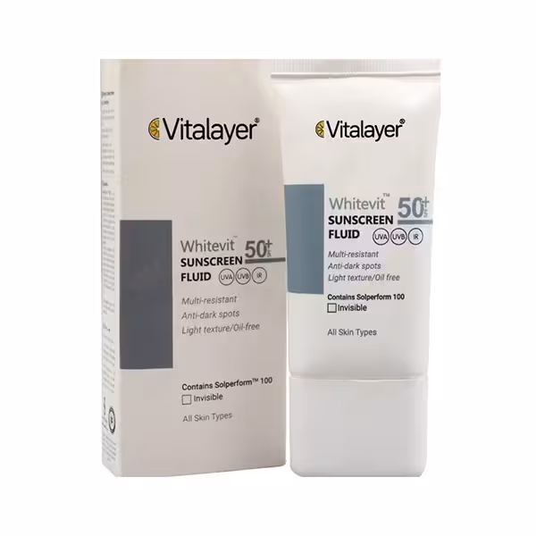 فلوئید ضدآفتاب  SPF50 ضد لک وایت‌ویت بی‌رنگ ویتالیر 40 میلی‌لیتر Vitalayer