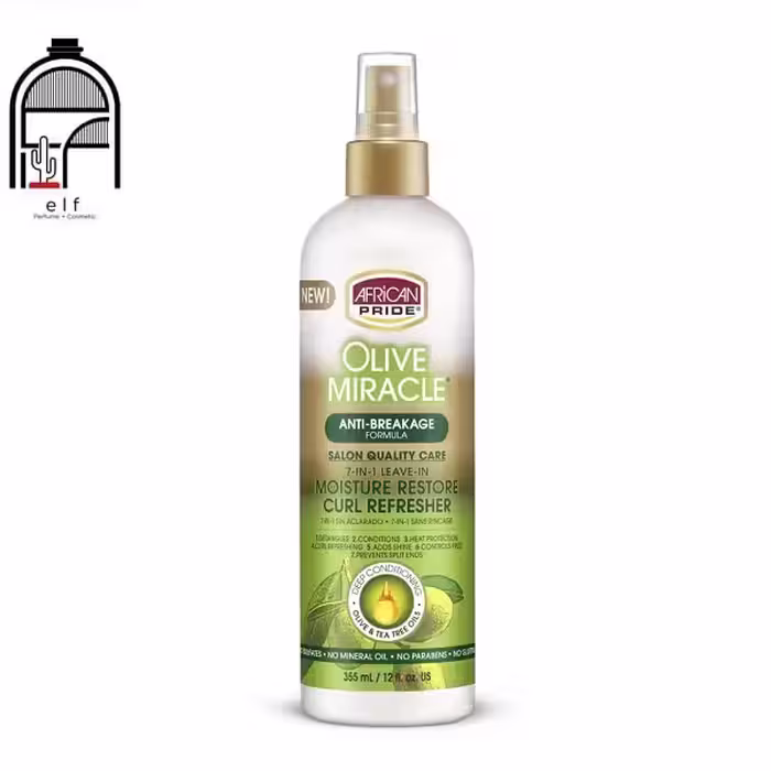 اسپری آبرسان و محافظ حرارت موی فر افریکن پراید روغن زیتون African Pride OLIVE MIRACLE MOISTURE RESTORE CURL REFRESHER