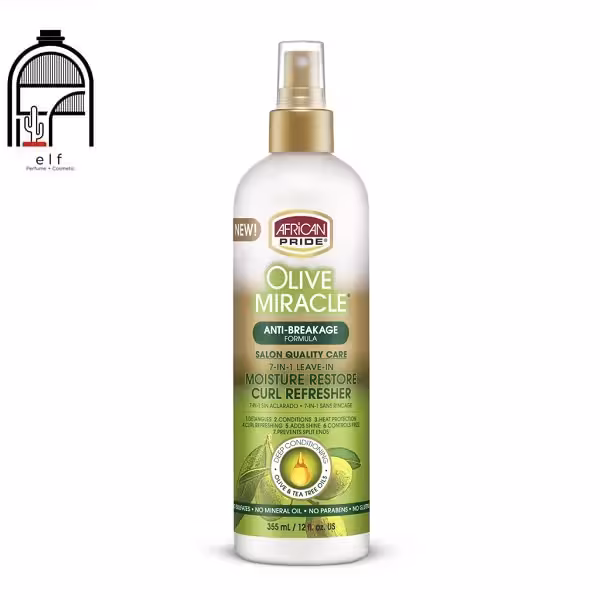 اسپری آبرسان و محافظ حرارت موی فر افریکن پراید روغن زیتون African Pride OLIVE MIRACLE MOISTURE RESTORE CURL REFRESHER