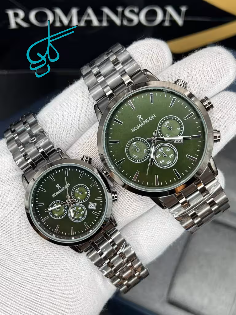 خرید ست ساعت زنانه و مردانه رومانسون طرح کرنو (تک موتوره) موتور ژاپن کیفیت ساخت AAA سربند توپر رنگ ثابت کد 2117481 - ردگل