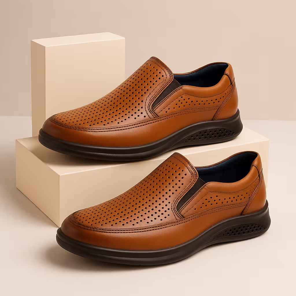 کفش چرم مردانه طبی کد TB039TN رنگ عسلی