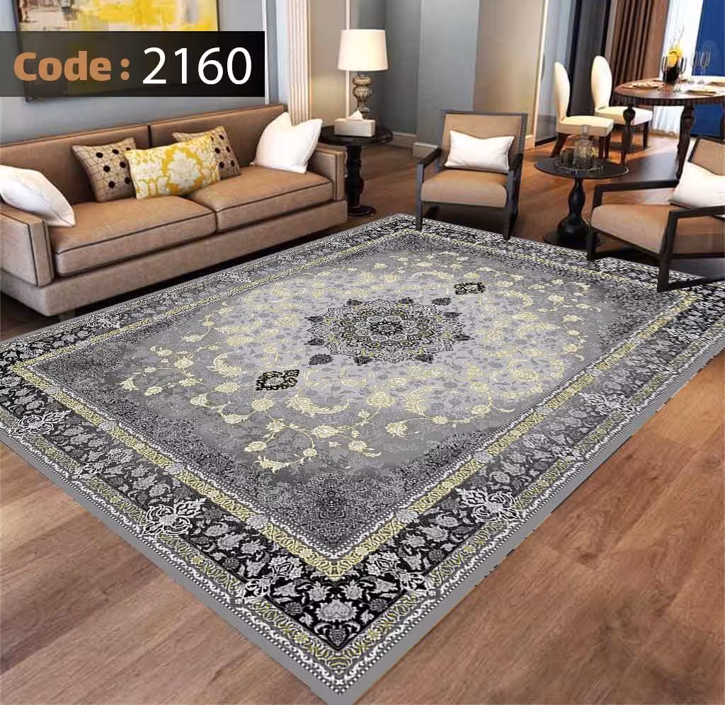 کاورفرش روفرشی دورکشدار گوشه لیفه ای طوسی کرم کد 2160