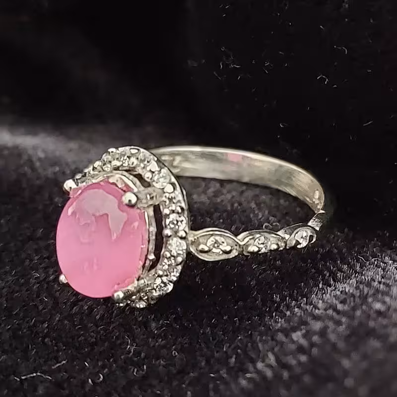 انگشتر نقره زنانه گندمی یاقوت صورتی اصل کابوشن آقابزرگ کد 561