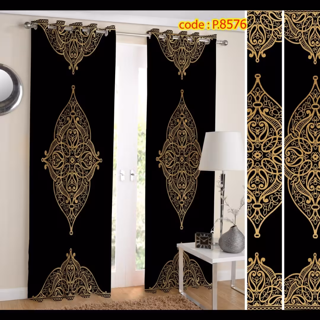 پرده پذیرایی دو قواره طرح اسلیمی کد P8576