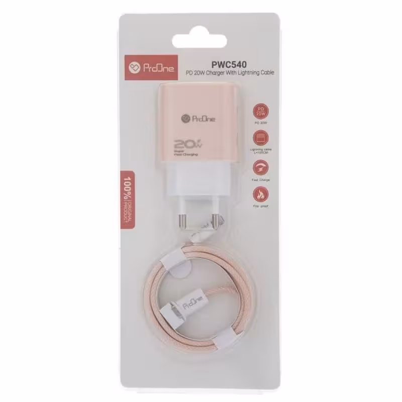 شارژر 20w پرووان به همراه کابل تبدیل TypC به آیفون