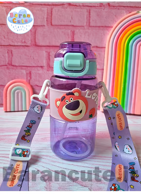 قمقمه فانتزی وارداتی نی دار طرح خرس توت فرنگی