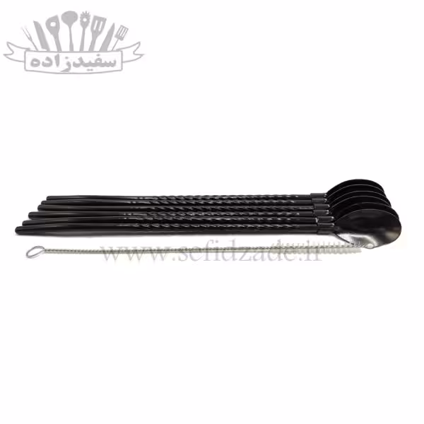 قاشق شربت خوری نی دار تمام استیل مشکی با برس شستشو