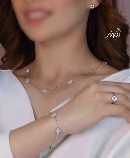 💍سرويس جواهری ونکلیف خاص و زيبا(گردنبند ، گوشواره ، دستبند و انگشتر) نقره عیار 925 (S_6056)‌‌‌‌‌‌ ‌