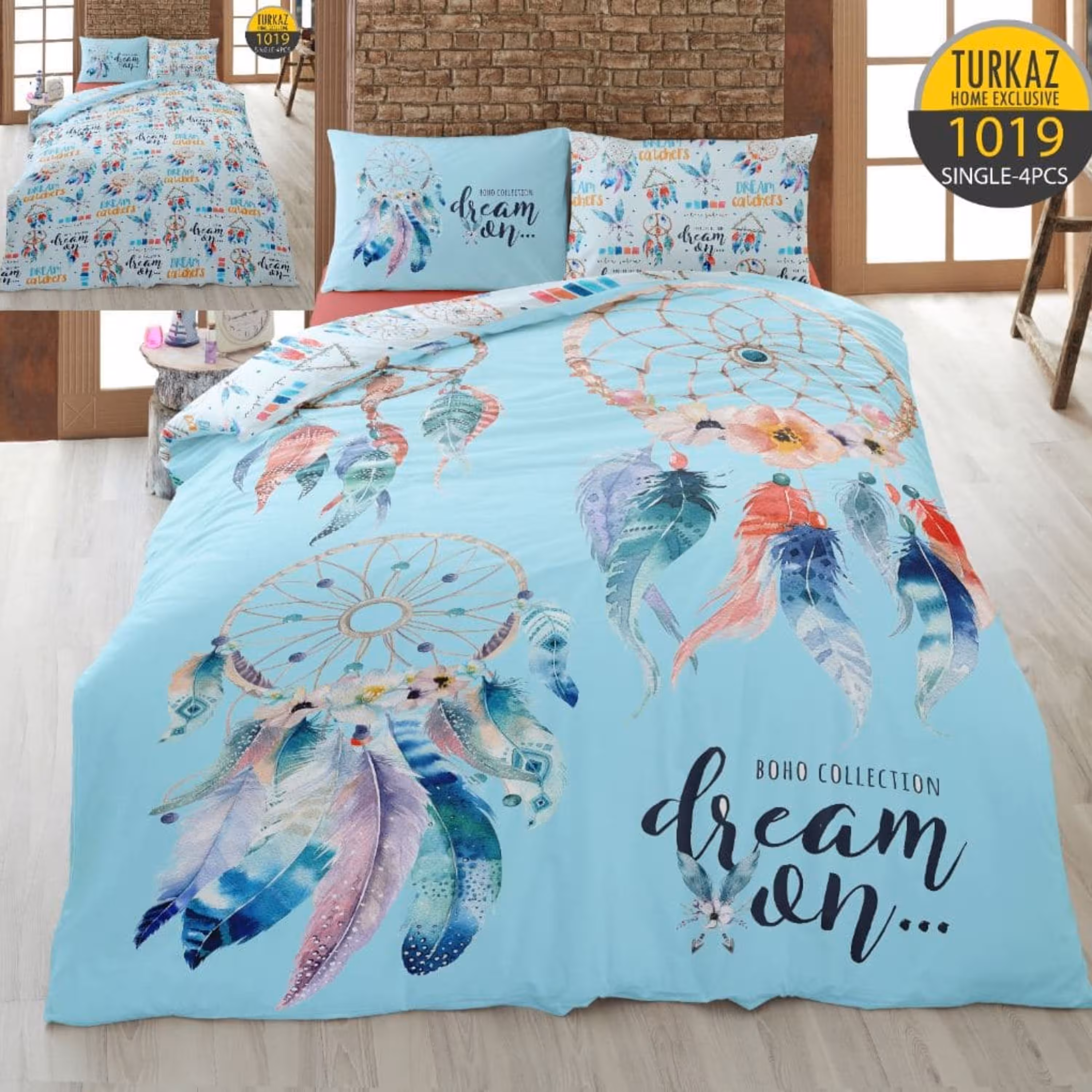 سرویس لحاف روتختی 1 نفره چاپی تنسل برند ترکاز(Turkaz) کد 1019