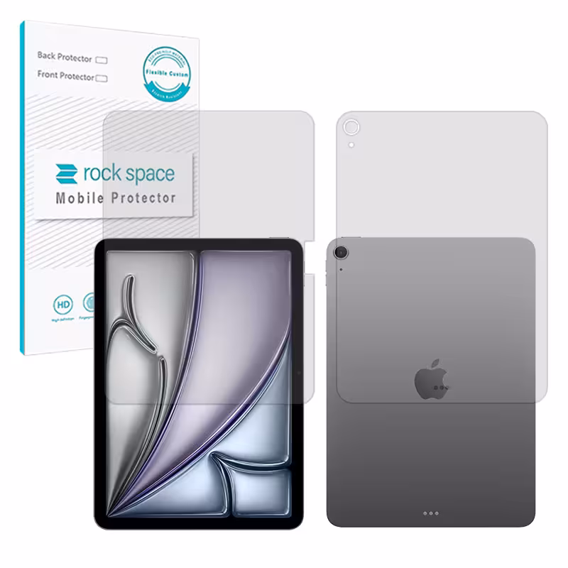 گلس صفحه نمایش و پشت تبلت اپل iPad Air 13 (2025) مدل نانو هیدروژل شفاف برند راک اسپیس کد XLXL