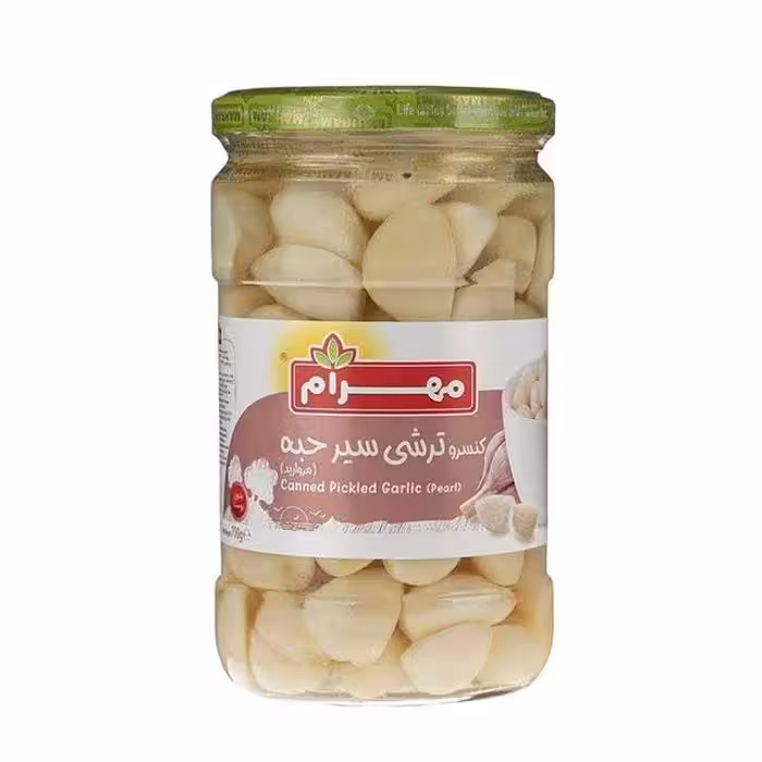 کنسرو ترشی سیر حبه مروارید مهرام 700 گرمی