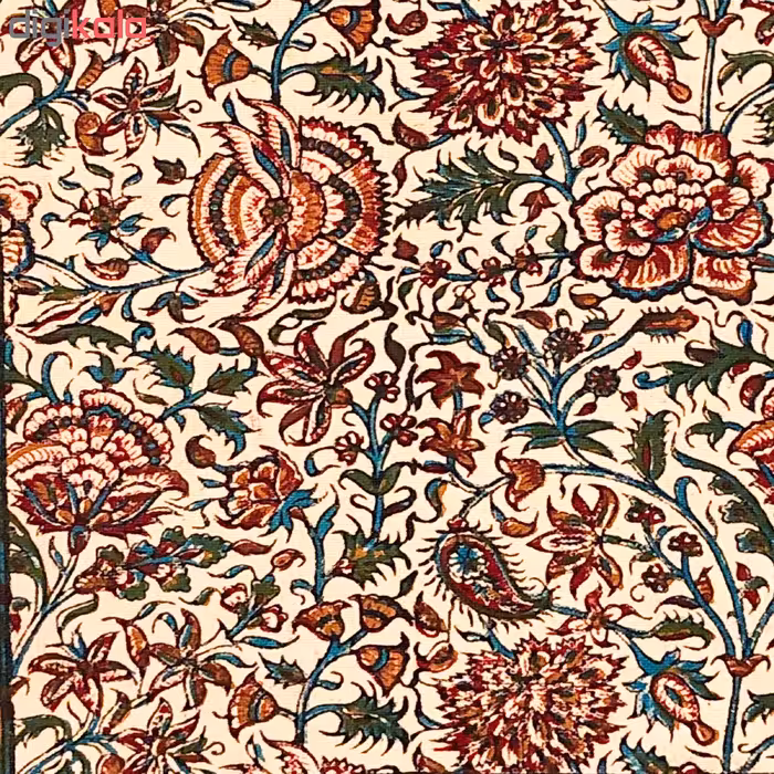 رومیزی قلمکار ممتاز اصفهان اثر عطريان طرح گل صدپر قاجار مدل G119سایز ۱۰۰*۱۰۰ سانتی متر