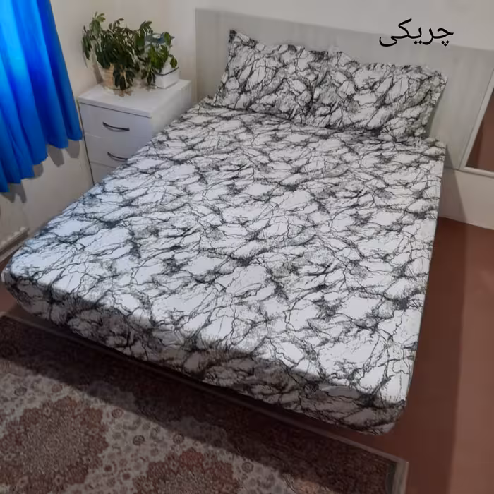 سرویس ملحفه مدل کشدوز niki05.18 طرح ماربل دو نفره سه تکه