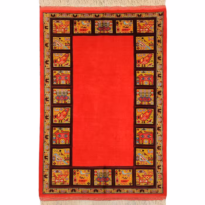 فرش دستبافت یک و نیم متری طرح زمینه ساده کد AA477