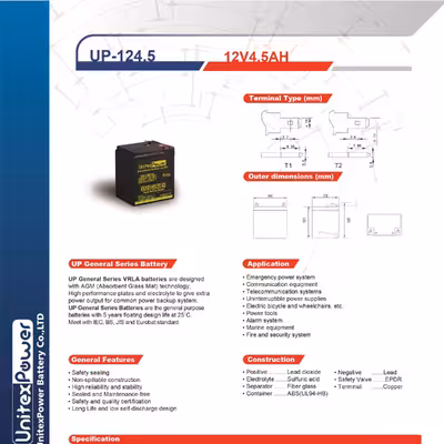 باتری یو پی اس 12 ولت 4.5 آمپر یو نیتکس پاور مدل UP124.5