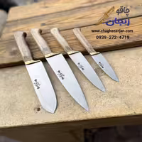 ست 4تایی کارد آشپزخانه موسوی تیغه استیل دسته چوب گردو ضد آب باربند برنجی