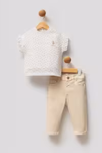 ست لباس نوزاد دختر بژ یو اس پولو