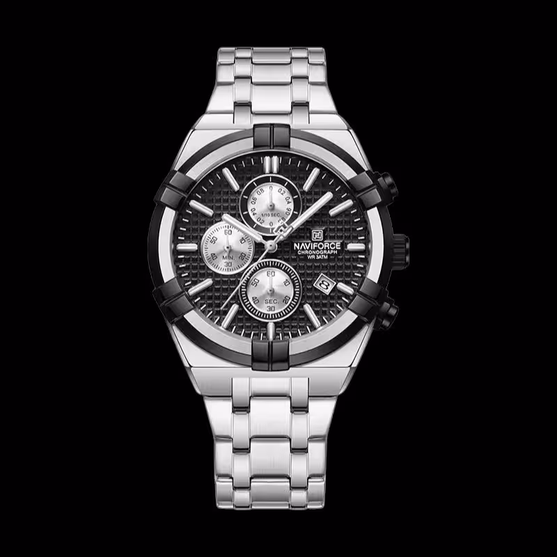 ساعت مچی عقربه‌ای کوارتز مردانه نیوی فورس مدل سه موتور فعال کرنوگراف کد N80F42-S/B