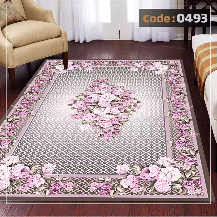 کاورفرش روفرشی دورکشدار گوشه لیفه ای طوسی کرم کد 0493