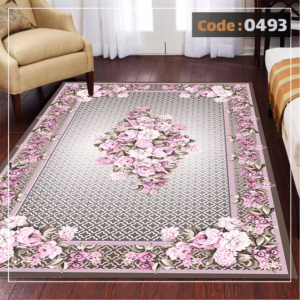 کاورفرش روفرشی دورکشدار گوشه لیفه ای طوسی کرم کد 0493