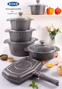 سرویس قابلمه 12پارچه دورو گرانیت ساحل Beach طوسی دات سفید ریور کد 3790