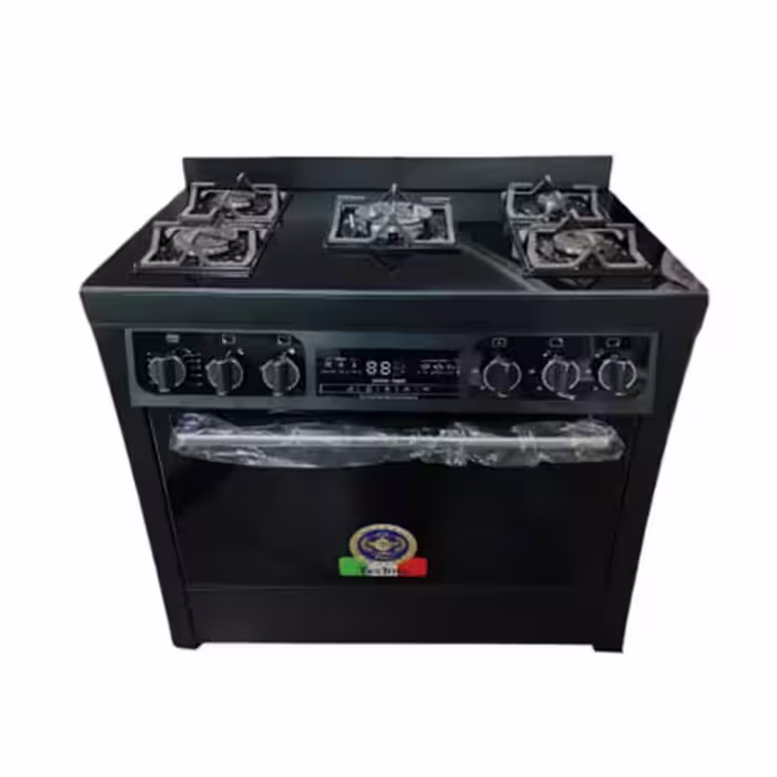 اجاق گاز طرح فر تکنو پروسا techno مدل 13500 مشکی صفحه شیشه