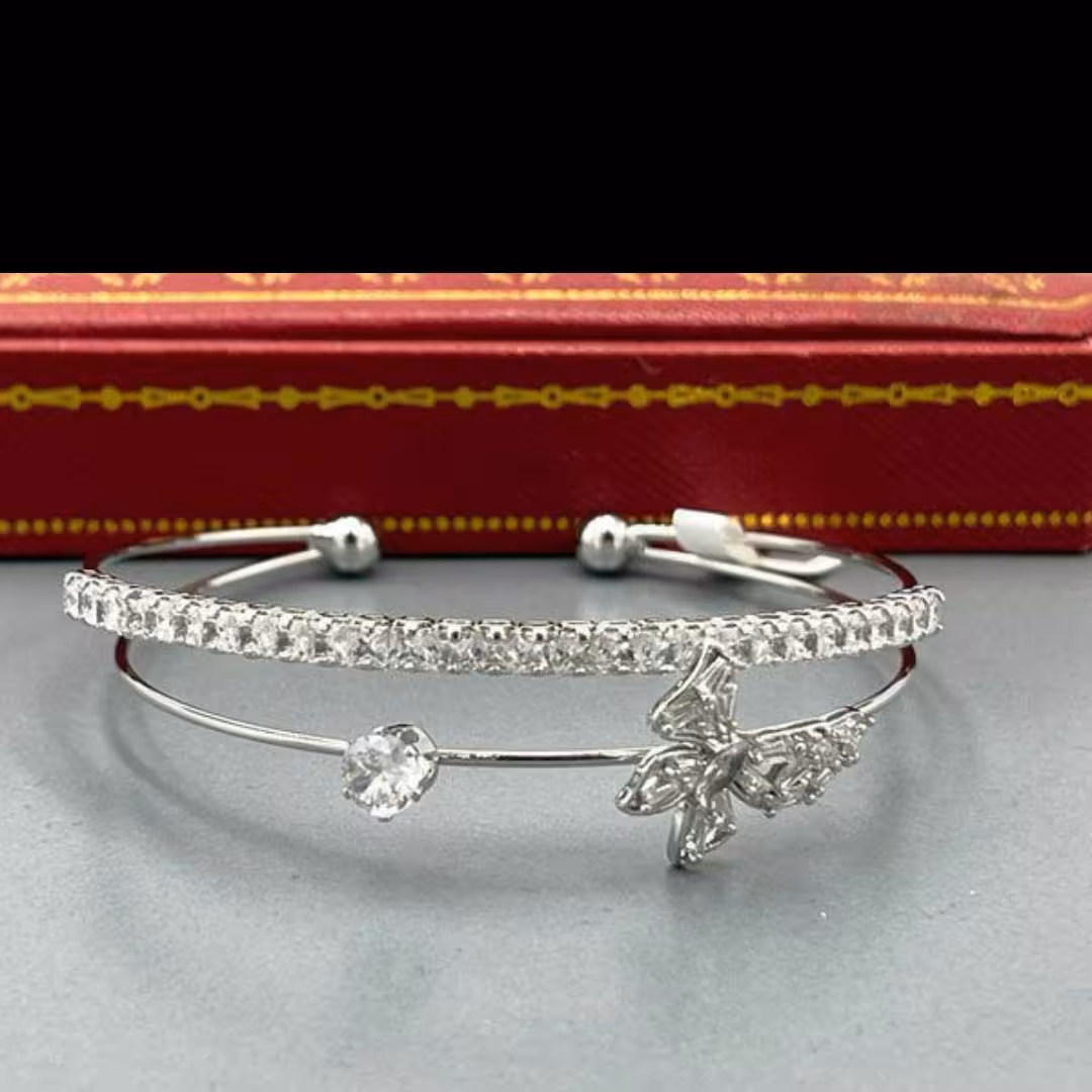 دستبند پروانه ای دو تیکه ای سیلور رنگ ثابت 