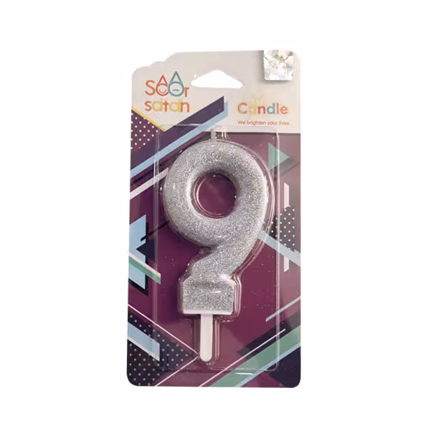 شمع تولد عدد 9 نقره ای اکلیلی