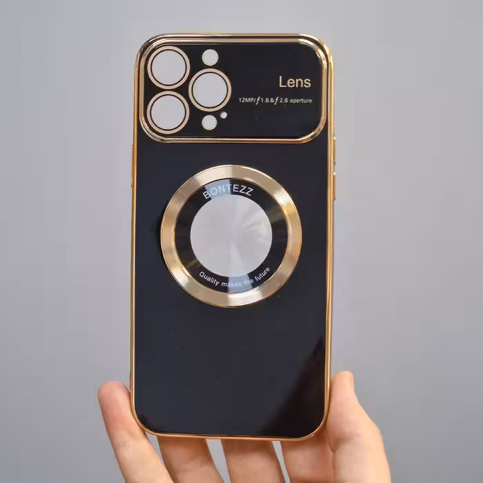 قاب آیفون 14 پرو مکس براق دور محافظ لنز دار مگ سیف