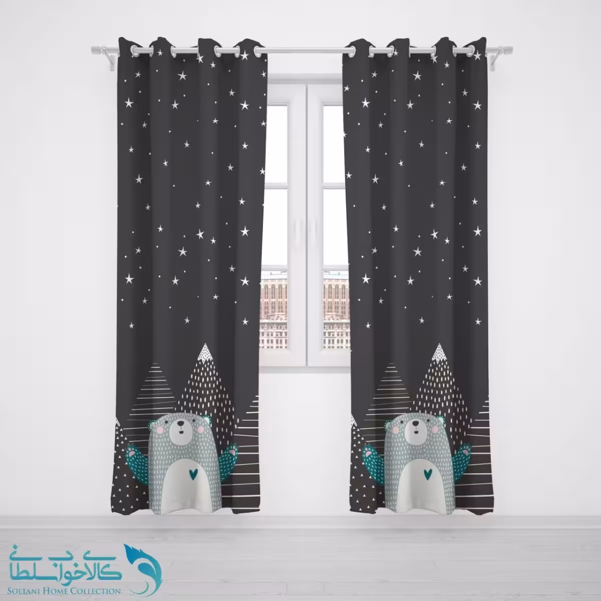 پرده پانچی اتاق کودک طرح خرسی کد A3771