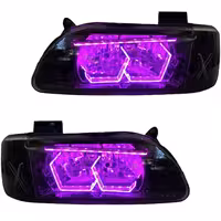 خرید چراغ جلو اسپرت پراید 131 جمع ساز مدل 3D-Hexa-X بنفش داخل مشکی دوحالته بدون موتور دو عددی | اتوموبی