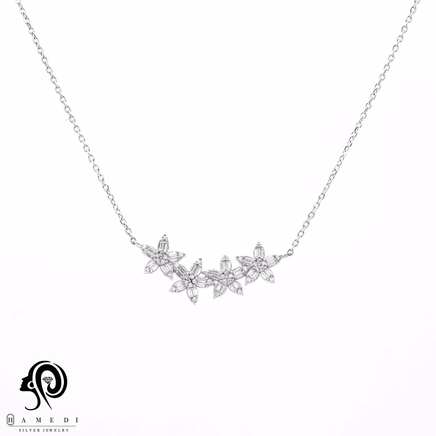 گردنبند نقره زنانه چهار گل مدل KIC E1