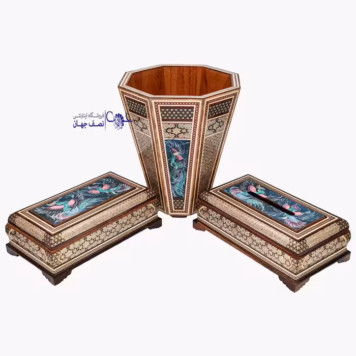 ست جای دستمال سطل و جای چنگال خاتمکاری اعلا کدss294