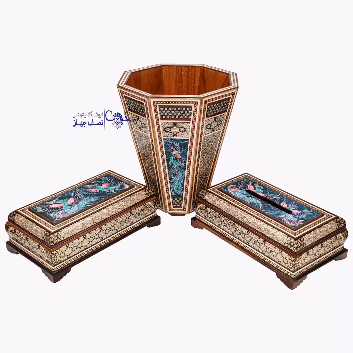 ست جای دستمال سطل و جای چنگال خاتمکاری اعلا کدss294