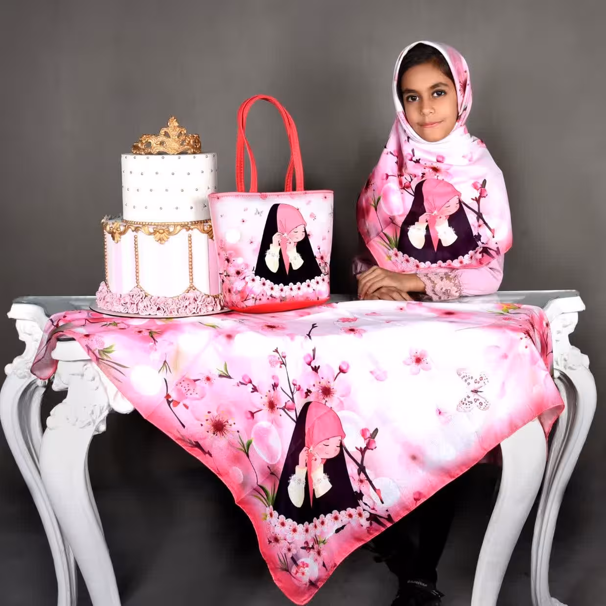 ست کیف و روسری بچه گانه طرح جذاب و فانتزی دختر با حجاب