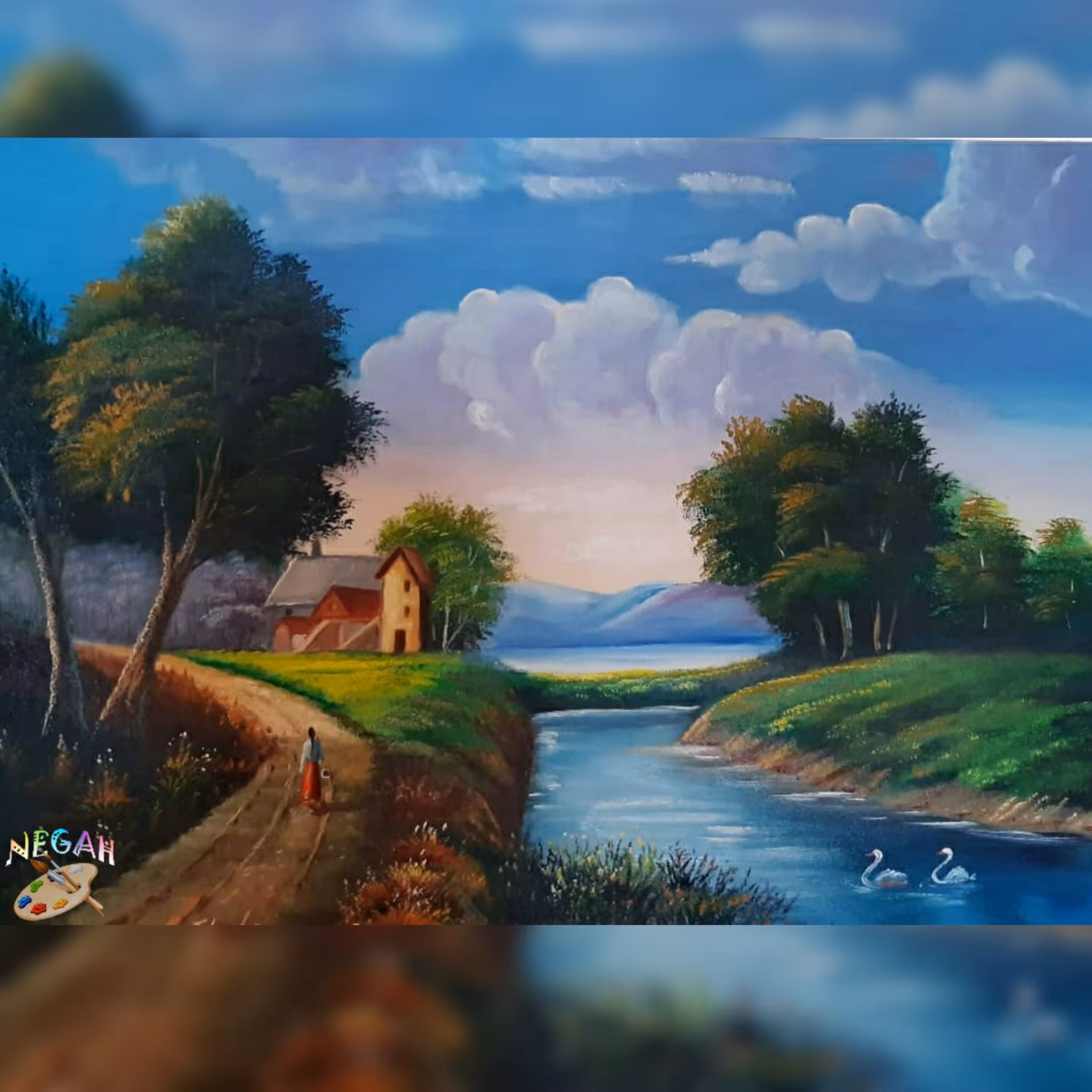 تابلو نقاشی رنگ روغن روی بوم طرح منظره