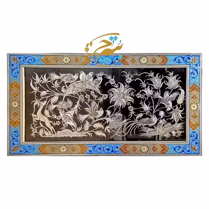 تابلو قلمزنی با قاب خاتم کاری تذهیب فیبری 42در72