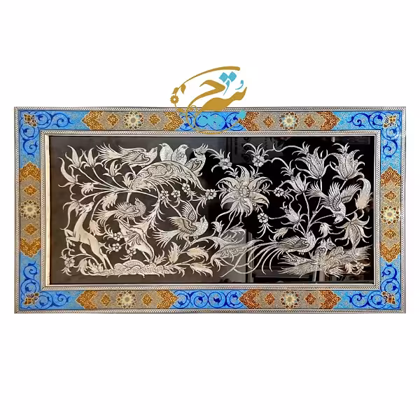 تابلو قلمزنی با قاب خاتم کاری تذهیب فیبری 42در72