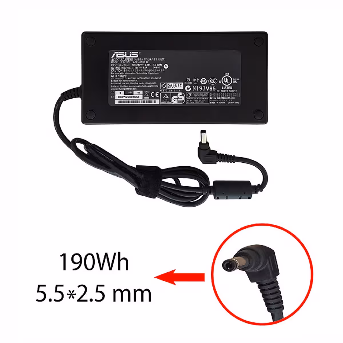 آداپتور و شارژر لپ تاپ ایسوس 19V 9.5A Gimo Plus سری استاندارد 2.5*5.5 میلی متر