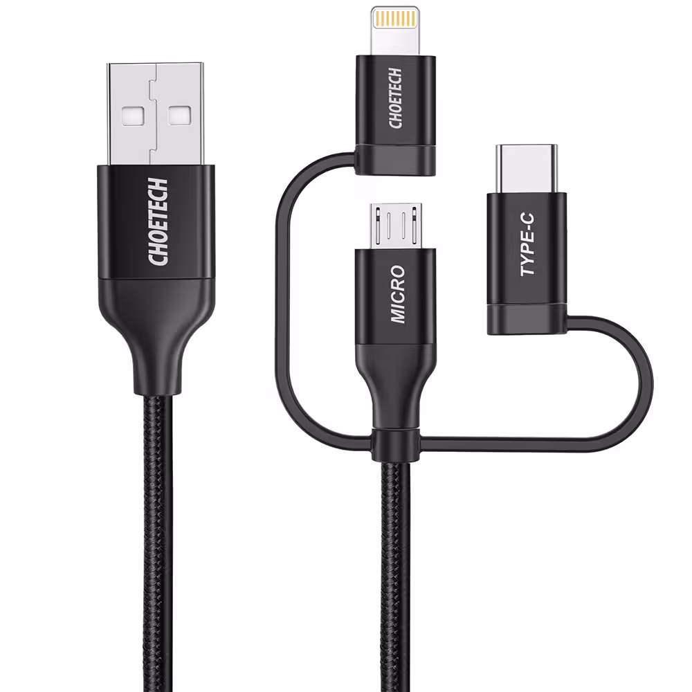 کابل CHOETECH چویتِک پورت USB-C و Lightning و Micro USB طول 1.2 متری MFi Certified مدل IP0030 - Hiapple.ir