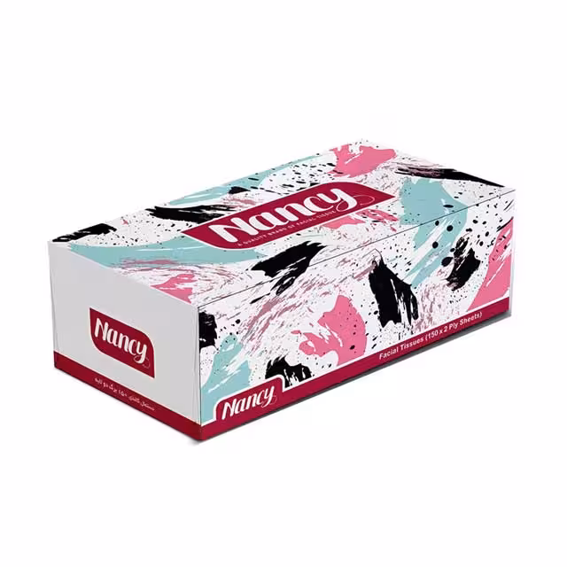 دستمال کاغذی جعبه ای دولایه سفید نانسی مدل روشنا 150 برگ