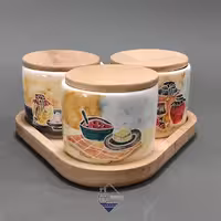 مرباخوری سه عددی با سینی چوبی طرح یک