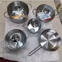 سرویس قابلمه استیل 9 پارچه دستی لوکس براق دسته استیل | زرشکی | صورتی