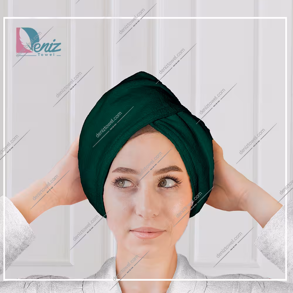 حوله سر طرح ساده مدل کلاه پیچ رنگ یشمی