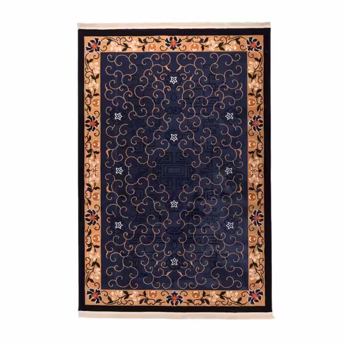 گبه ماشینی دنیای فرش کد 548B زمینه آبی کاربنی