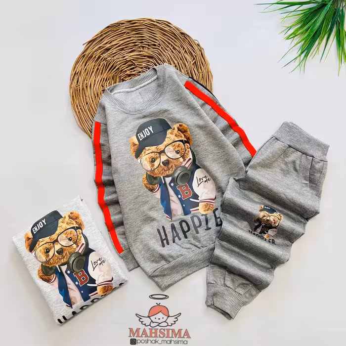 بلوز شلوار اسپورت خرسی نخ پنبه ملانژ سایز 45_50_55